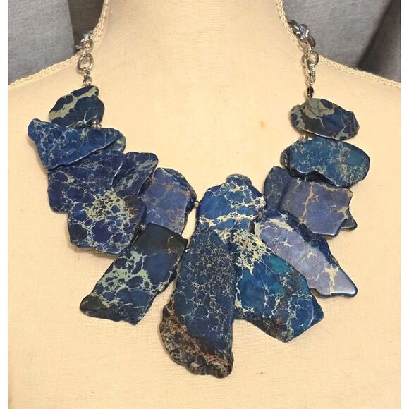 Blue Jade Chico's Necklace Semiprecious Stone Rustic Brutalist Style 18" - 22" L - Picture 2 of 15